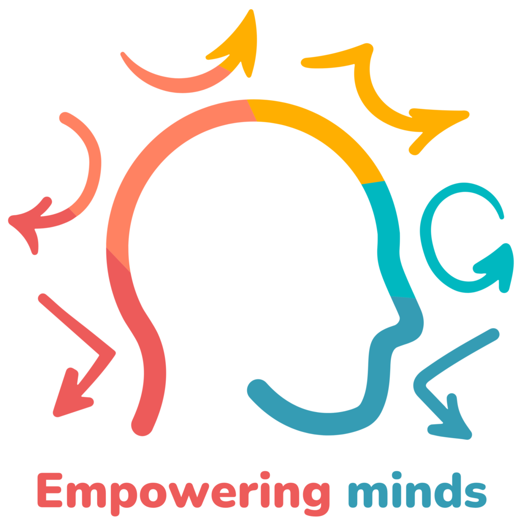 Mental Immunity Project multicolored head logo with arrows and tagline: Empowering Minds