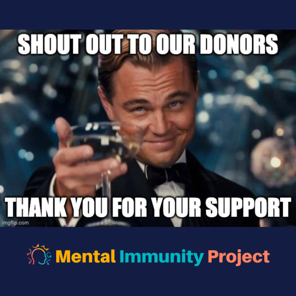 Shout out to our donors 
[Leonardo Decaprio as the Great Gatsby holding up cocktail glass]
thank you for your support